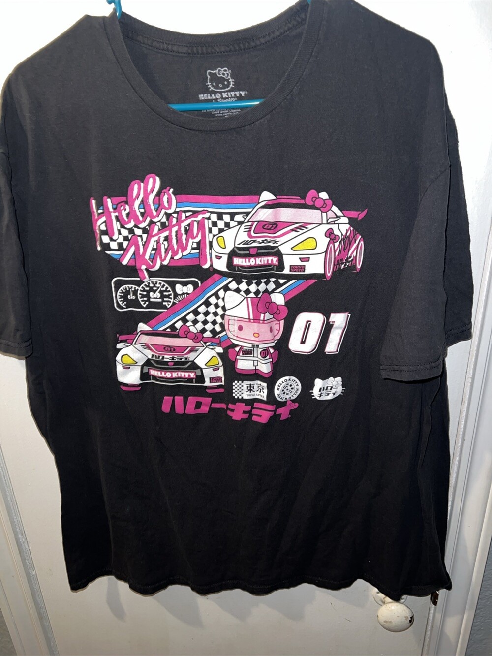 Hello Kitty Sanrio Racing Graphic Tee Black 2XL Cotton